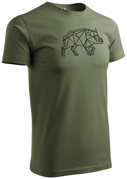 Koszulka T-shirt z myśliwskim nadrukiem geometrycznym Dzik