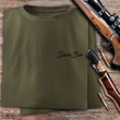Myśliwska koszulka bawełniana T-shirt zieleń wojskowa mały nadruk - DARZ BÓR