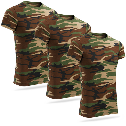 Zestaw 3 sztuk męskich koszulek militarnych T-shirt - woodland camo