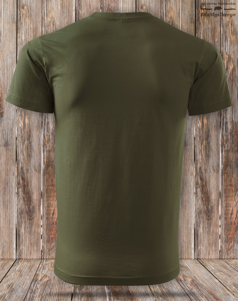 Myśliwska koszulka bawełniana T-shirt zieleń wojskowa mały nadruk - GŁOWA BYKA