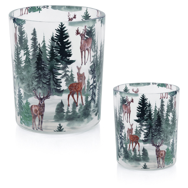 Zestaw 2 sztuk ozdobnych świeczników z myśliwskim wzorem JELENIE W LESIE