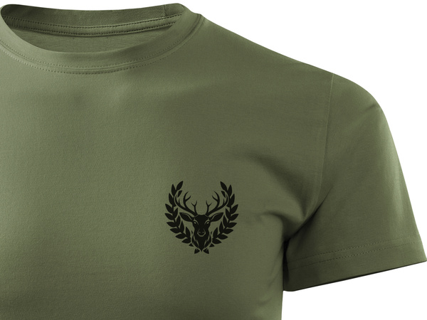 Myśliwska koszulka bawełniana T-shirt khaki mały nadruk - BYK w WIEŃCU