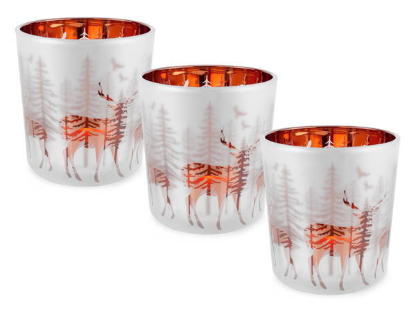 Zestaw 3 sztuk ozdobnych świeczników do tea lightów z myśliwskim wzorem JELENI