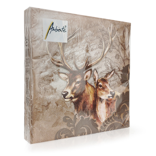 Papierowe serwetki myśliwskie wzór BYK Z ŁANIĄ 33x33cm - 20 sztuk