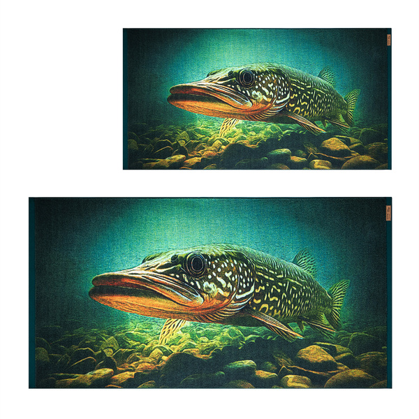 Komplet wędkarskich ręczników bawełnianych Zwoltex - Szczupak - 50x100cm + 70x140cm