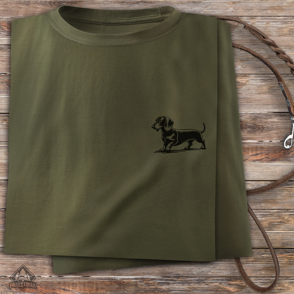 Koszulka bawełniana T-shirt zieleń wojskowa, mały nadruk - JAMNIK GŁADKOWŁOSY