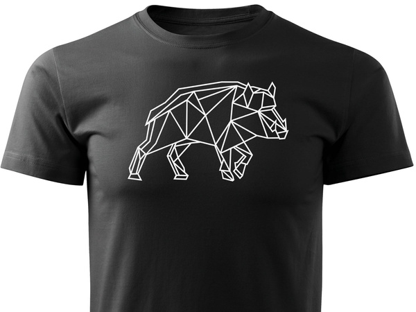 Koszulka T-shirt z myśliwskim nadrukiem geometrycznym Dzik