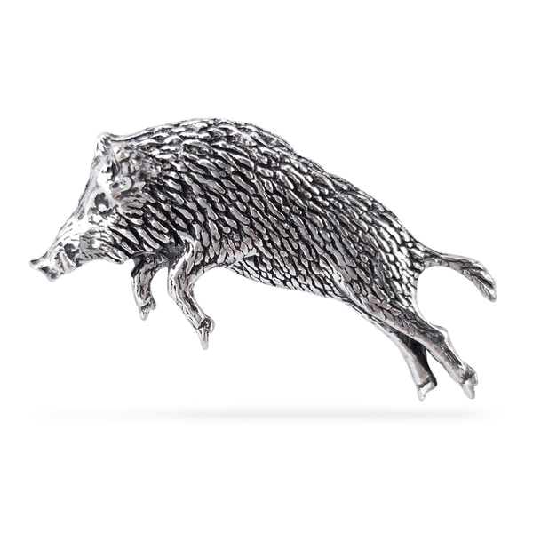 Ręcznie wykonana przypinka z myśliwskim motywem - BIEGNĄCY DZIK