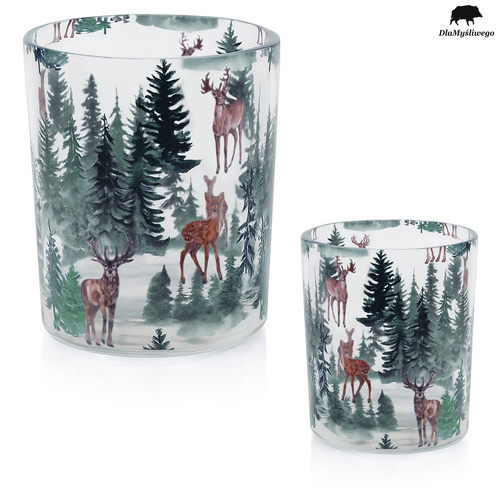 Zestaw 2 sztuk ozdobnych świeczników z myśliwskim wzorem JELENIE W LESIE