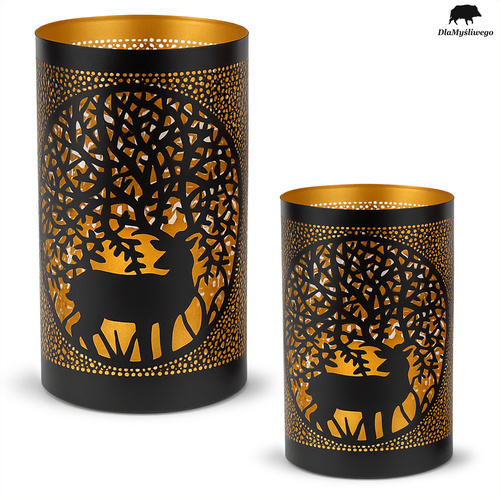 Zestaw 2 sztuk metalowych ozdobnych świeczników z myśliwskim wzorem BYKA