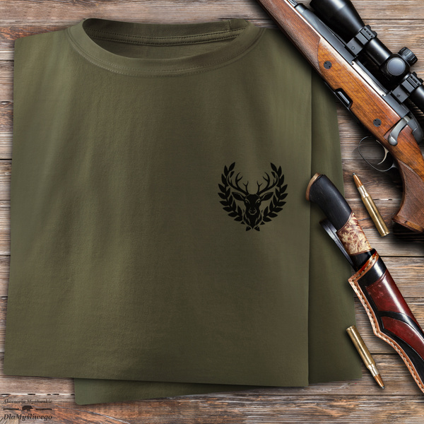 Myśliwska koszulka bawełniana T-shirt zieleń wojskowa mały nadruk - BYK w WIEŃCU