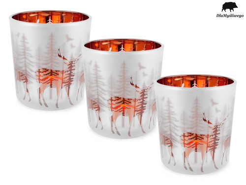 Zestaw 3 sztuk ozdobnych świeczników do tea lightów z myśliwskim wzorem JELENI
