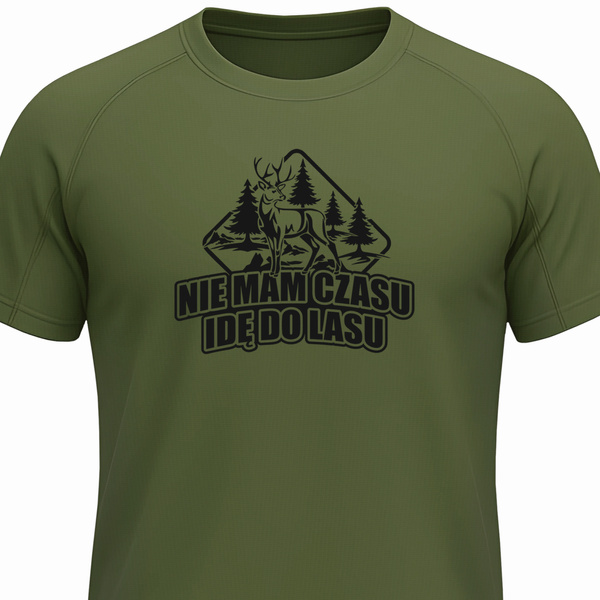 T-shirt termoaktywny khaki nadruk NIE MAM CZASU IDĘ DO LASU wz.1