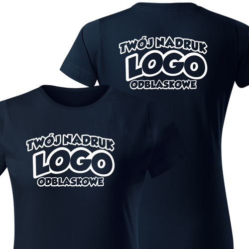 Damska bawełniana koszulka T-shirt z własnym nadrukiem - kolor granatowy