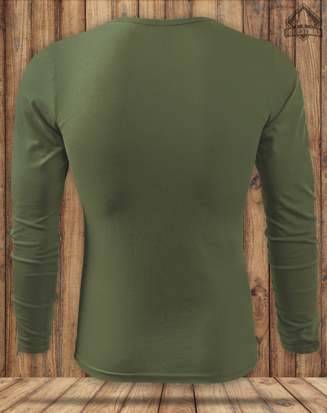 Zestaw 3 sztuk bawełnianych koszulek z długim rękawem - kolor khaki