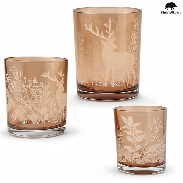 Zestaw 3 sztuk ozdobnych świeczników w łowieckie wzory
