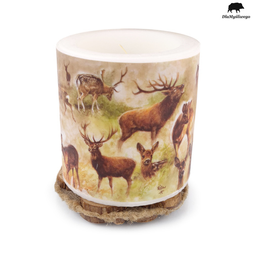 Ozdobna świeca 10cm z myśliwskim motywem JELENIE
