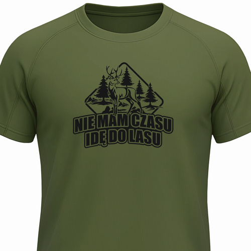 T-shirt termoaktywny khaki nadruk NIE MAM CZASU IDĘ DO LASU wz.1