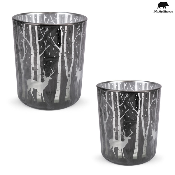 Zestaw 2 sztuk ozdobnych świeczników z myśliwskim wzorem BYKA i LASU