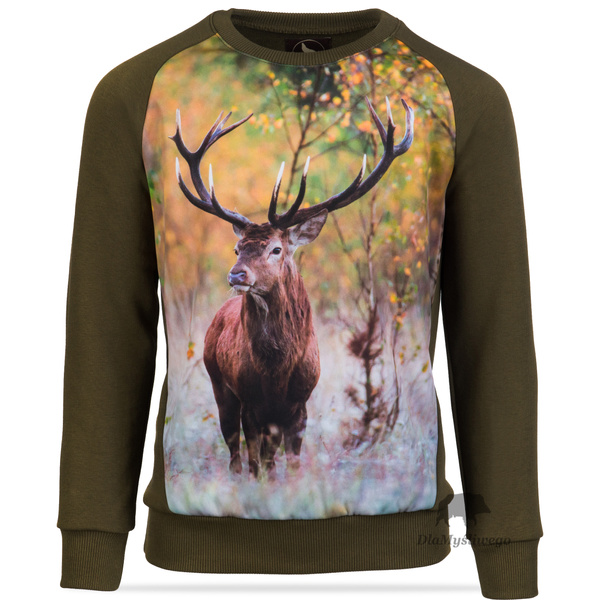 Bluza dziecięca bawełniana, kolor khaki, nadruk JELEŃ