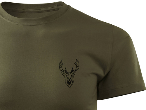 Myśliwska koszulka bawełniana T-shirt zieleń wojskowa mały nadruk - GŁOWA BYKA