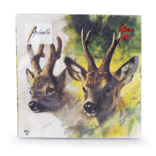 Papierowe serwetki myśliwskie wzór ROGACZE 33x33cm - 20 sztuk