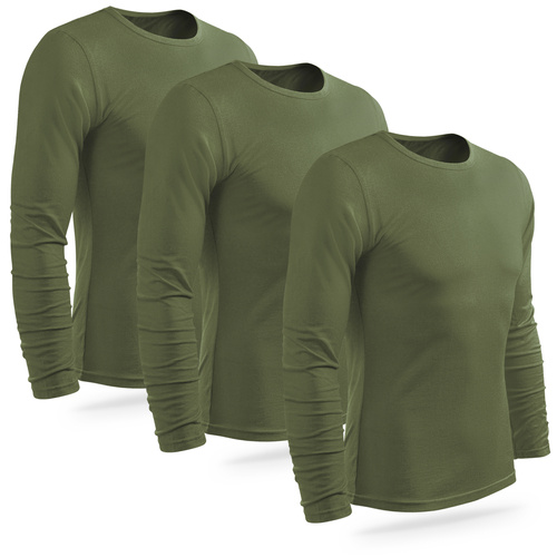 Zestaw 3 sztuk bawełnianych koszulek z długim rękawem - kolor khaki