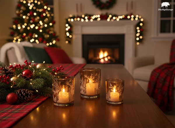 Zestaw 3 sztuk ozdobnych świeczników w łowieckie wzory