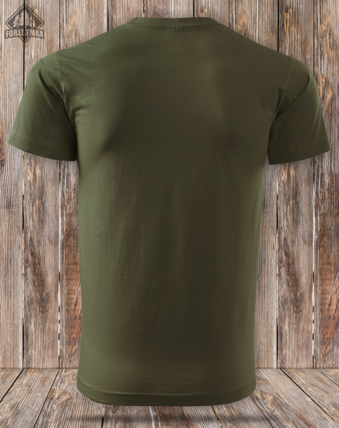 Koszulka bawełniana T-shirt zieleń wojskowa, mały nadruk - JAMNIK GŁADKOWŁOSY