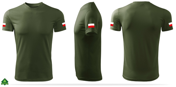 Termoaktywna koszulka wojskowa khaki - nadruk Flagi Polski