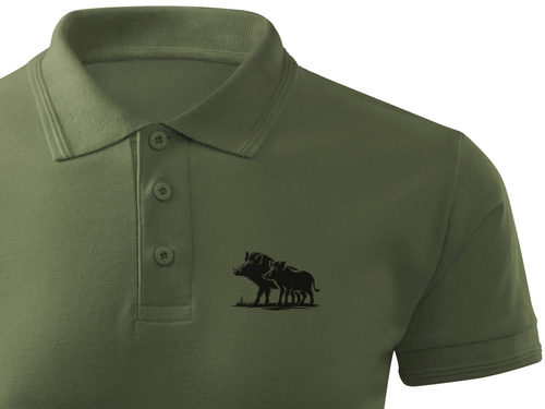 Myśliwska koszulka polo kolor khaki nadruk DZIKI
