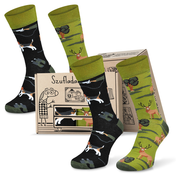 Zestaw 2 par skarpetek myśliwskich w pudełku prezentowym POLOWANIE