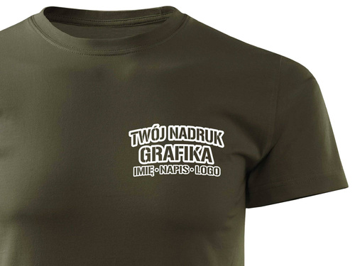 Zieleń wojskowa męska koszulka T-shirt z własnym nadrukiem