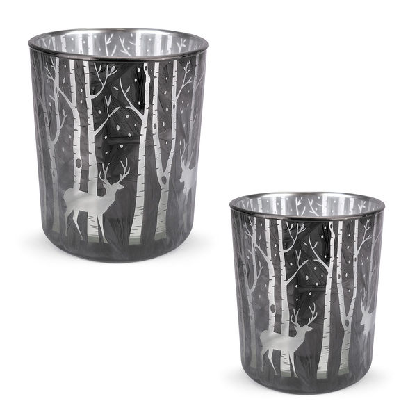 Zestaw 2 sztuk ozdobnych świeczników z myśliwskim wzorem BYKA i LASU