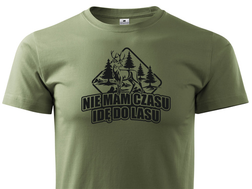 T-shirt khaki nadruk NIE MAM CZASU IDĘ DO LASU