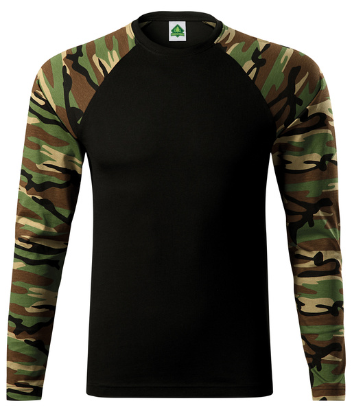 Koszulka longsleeve czarna z kamuflażem zielonym