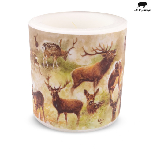 Ozdobna świeca 10cm z myśliwskim motywem JELENIE