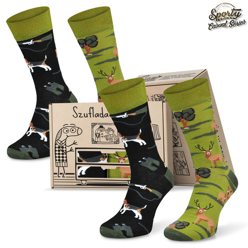 Zestaw 2 par skarpetek myśliwskich w pudełku prezentowym POLOWANIE