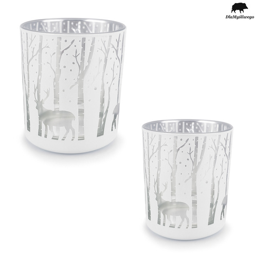 Zestaw 2 sztuk ozdobnych świeczników z myśliwskim wzorem BYKA i LASU