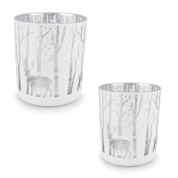 Zestaw 2 sztuk ozdobnych świeczników z myśliwskim wzorem BYKA i LASU