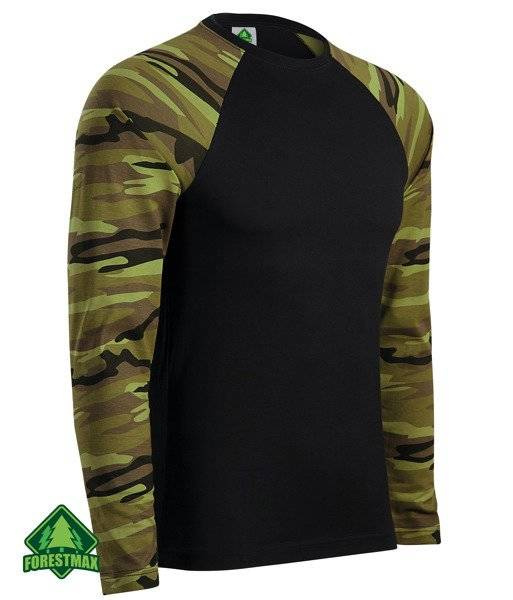 Koszulka longsleeve czarna z kamuflażem zielonym