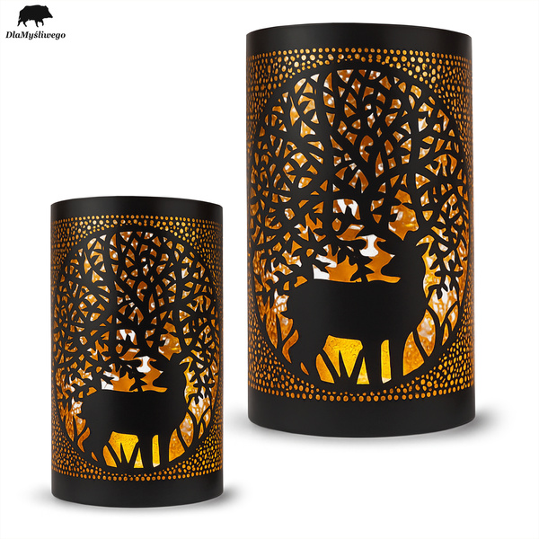 Zestaw 2 sztuk metalowych ozdobnych świeczników z myśliwskim wzorem BYKA