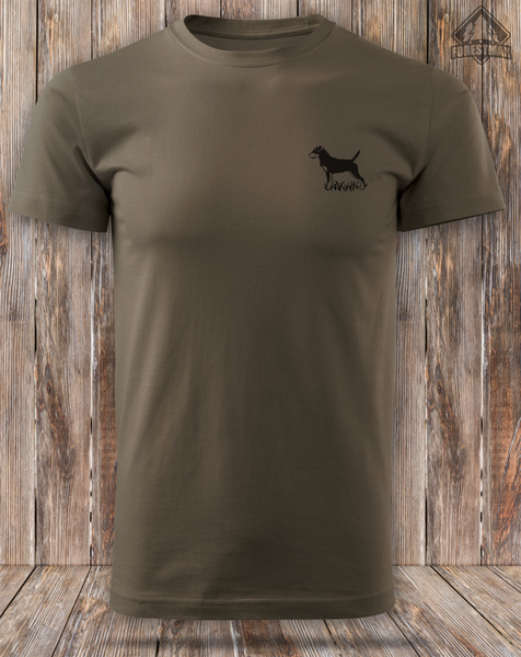 Koszulka bawełniana T-shirt brązowa, mały nadruk - TERIER NIEMIECKI