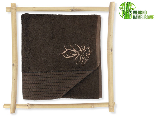 Ręcznik bambusowy z haftem brązowy 100x50