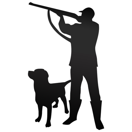 MYŚLIWY Z LABRADOREM odblaskowa naklejka na auto czarna