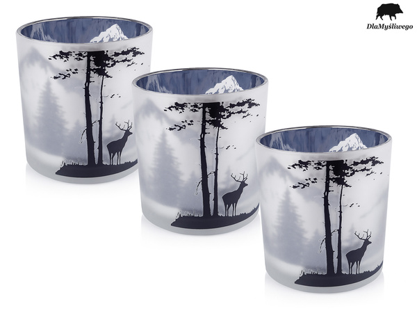 Zestaw 3 sztuk ozdobnych świeczników do tea lightów z myśliwskim wzorem BYKA