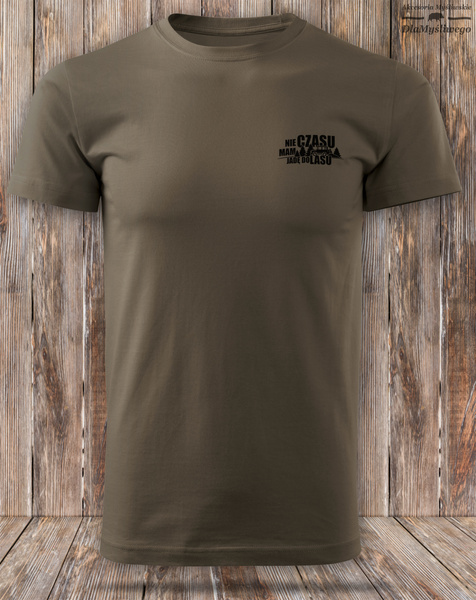 Myśliwska koszulka bawełniana T-shirt kolor brązowy mały nadruk - NIE MAM CZASU JADĘ DO LASU