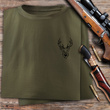 Myśliwska koszulka bawełniana T-shirt zieleń wojskowa mały nadruk - GŁOWA BYKA
