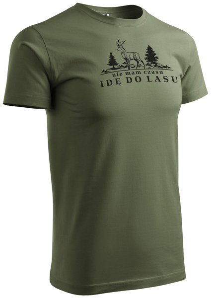 T-shirt khaki nadruk NIE MAM CZASU IDĘ DO LASU