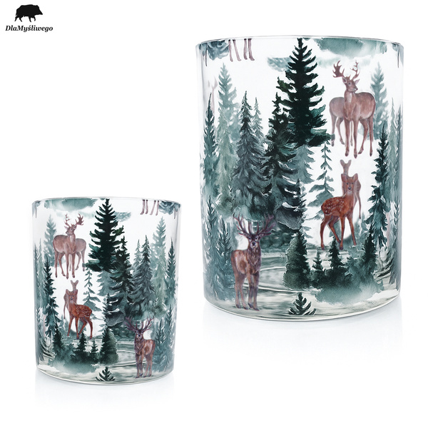 Zestaw 2 sztuk ozdobnych świeczników z myśliwskim wzorem JELENIE W LESIE